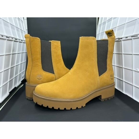 NEW Timberland Slip On Boots, Cortina Valley, Chelsea ,Tan Suede, 7,Chunk Heel - Picture 1 of 4